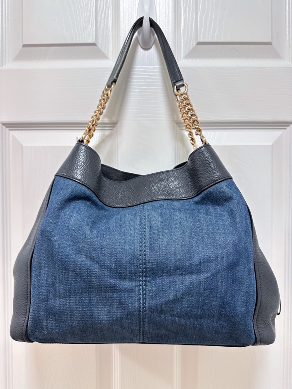 Coach Lexy Shoulder Bag Blue Denim Tea Rose Appliqué Navy Leather F25884 - Picture 10 of 15